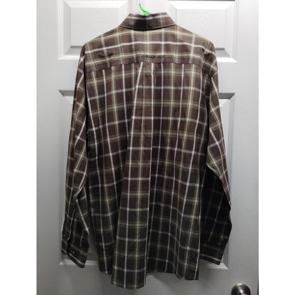 Ariat Mens Size Large Pro Series Brown Plaid Long Sleeve Button Up Classic Shirt - Picture 3 of 7